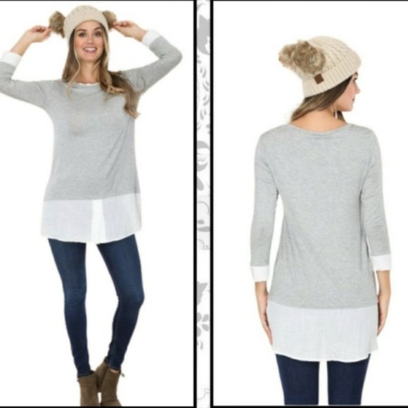 NWT Grey & White Contrast Sheer Bottom Tunic - Picture 3 of 13
